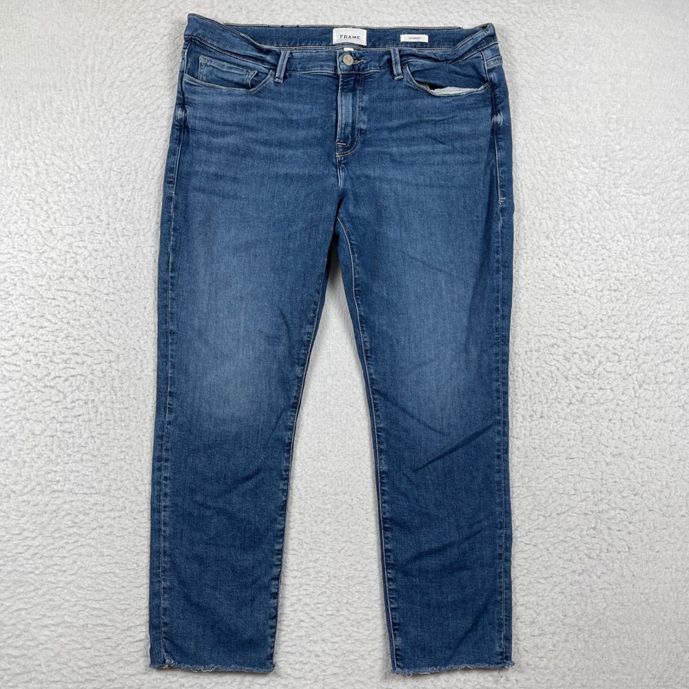 FRAME Le Garcon Jeans Womens 31 Blue Slim Boyfriend‎ Raw Hem LGJRA785 Gratitude